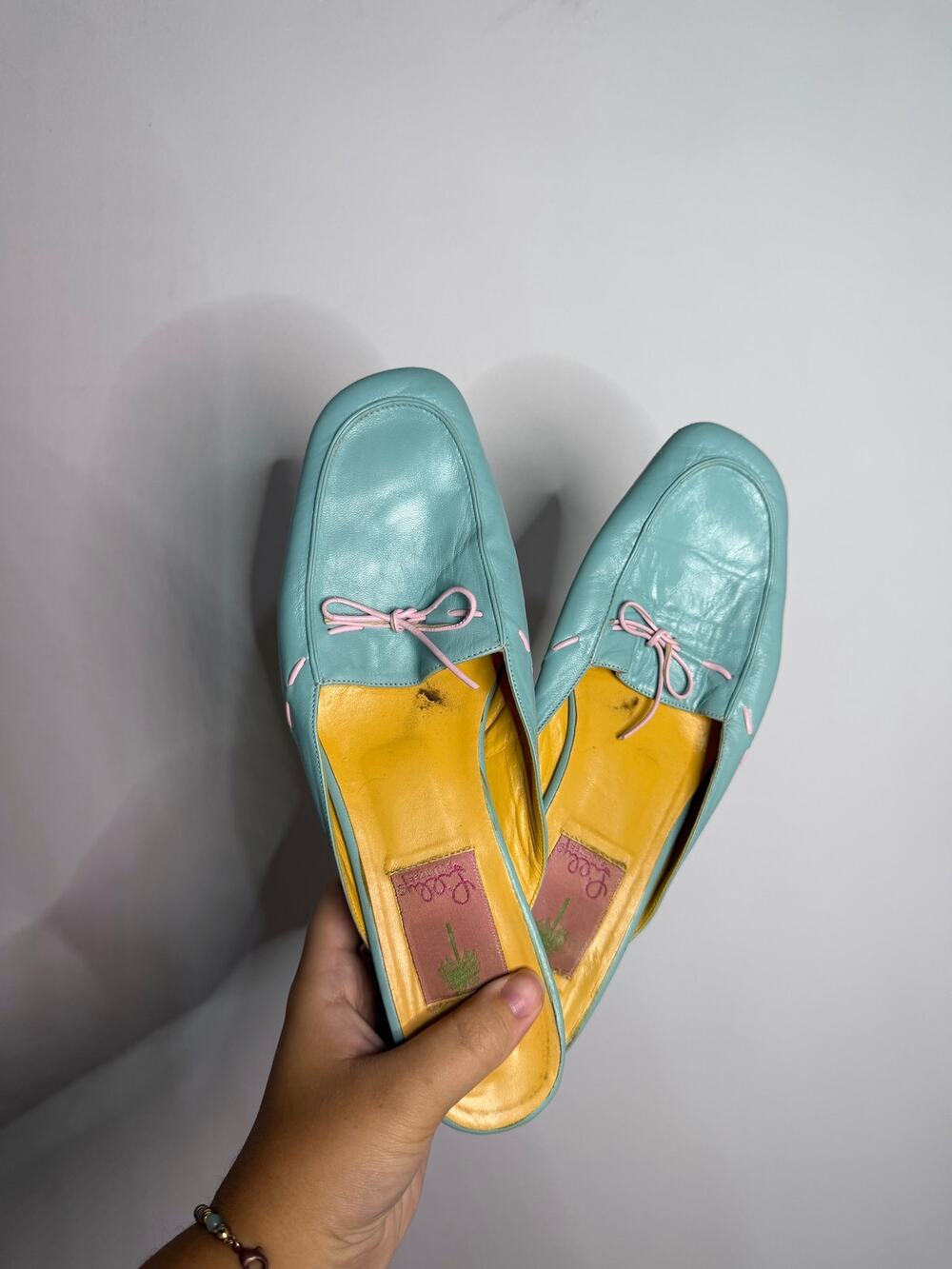 Vintage Lilly Pulitzer Blue and pink leather mules Size 8 Wear shown in photos